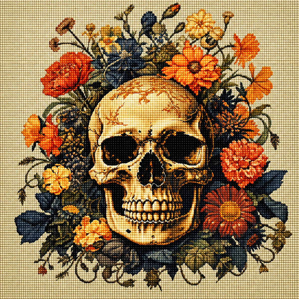 Earthtone Flowers And Skull Diamond Art Kit