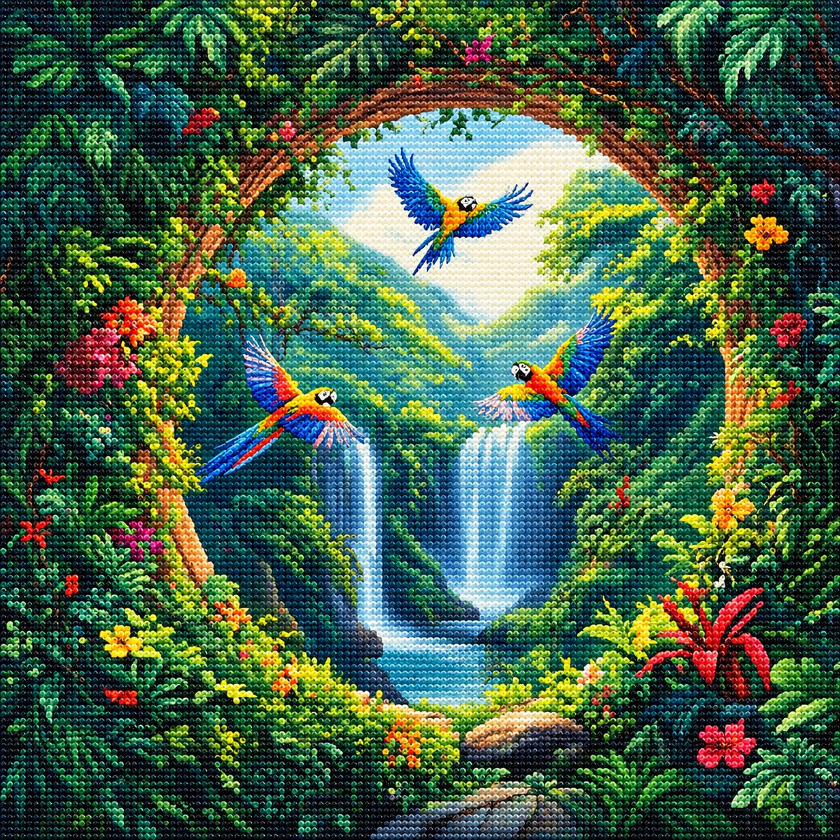 Macaws And Falls Diamond Art Kit