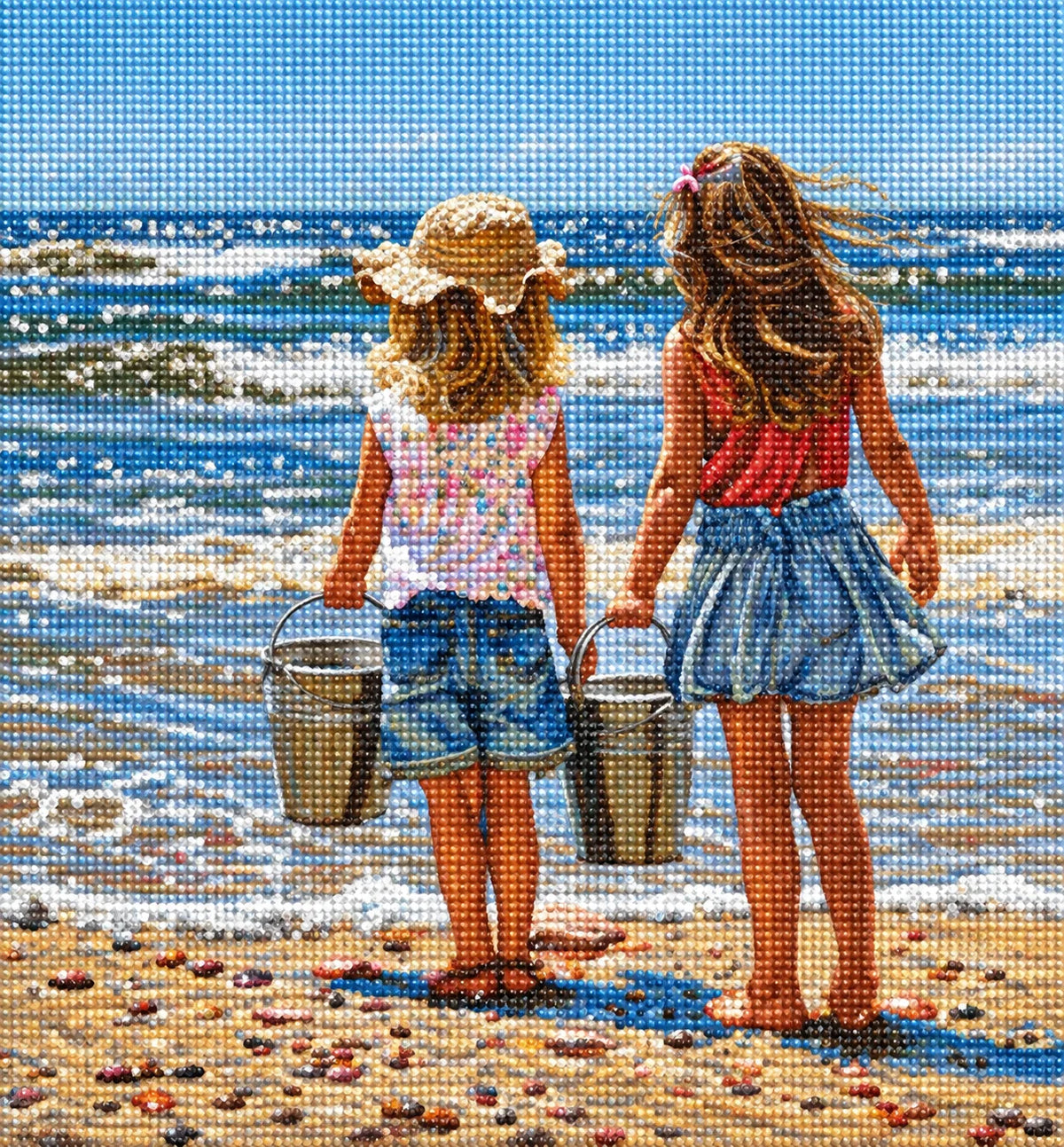Sisters And Metal Beach Buckets Diamond Art Kit