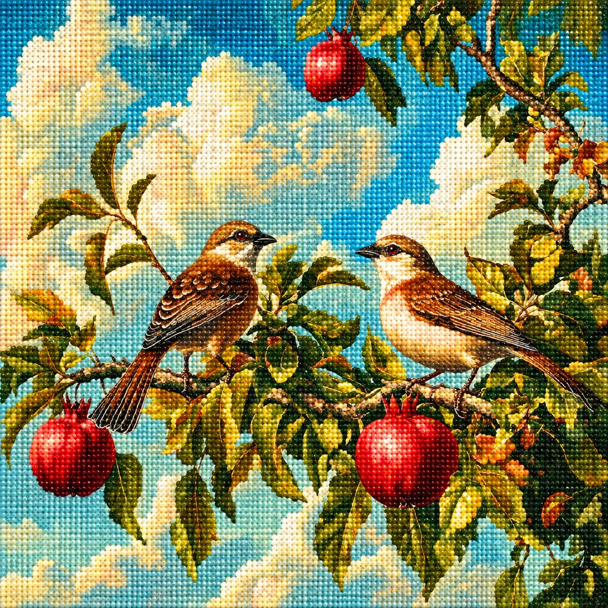 Two Birds In A Pomegranate Tree Diamond Art Kit