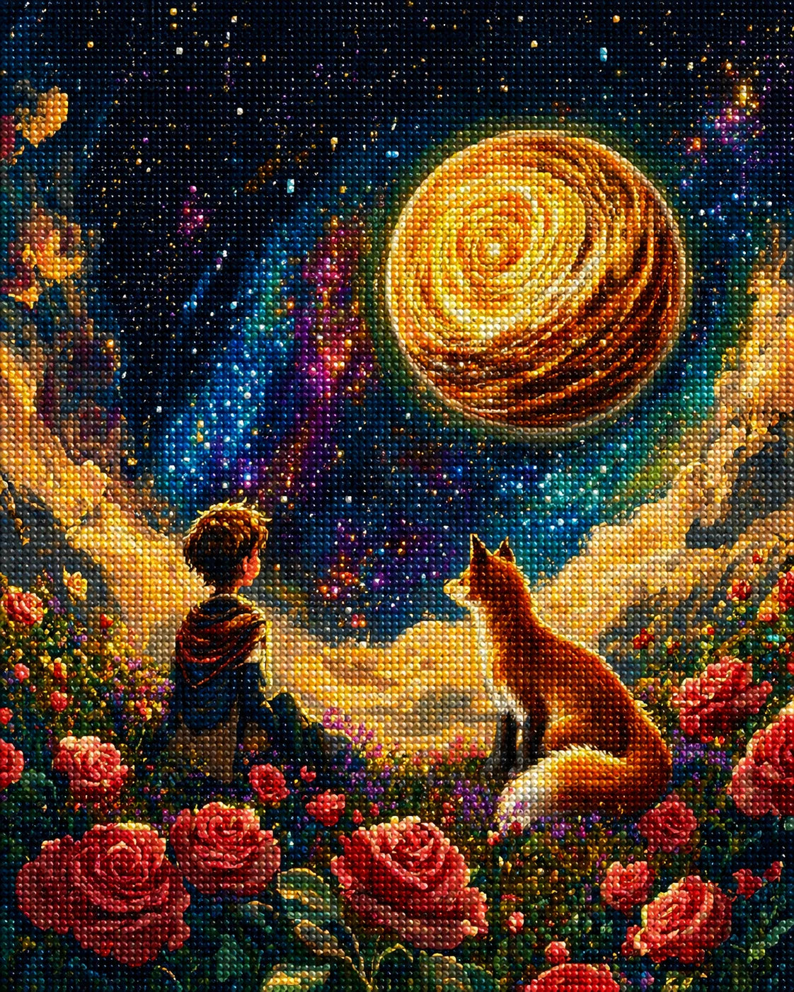 Abstract Moon Fox And Boy Diamond Art Kit