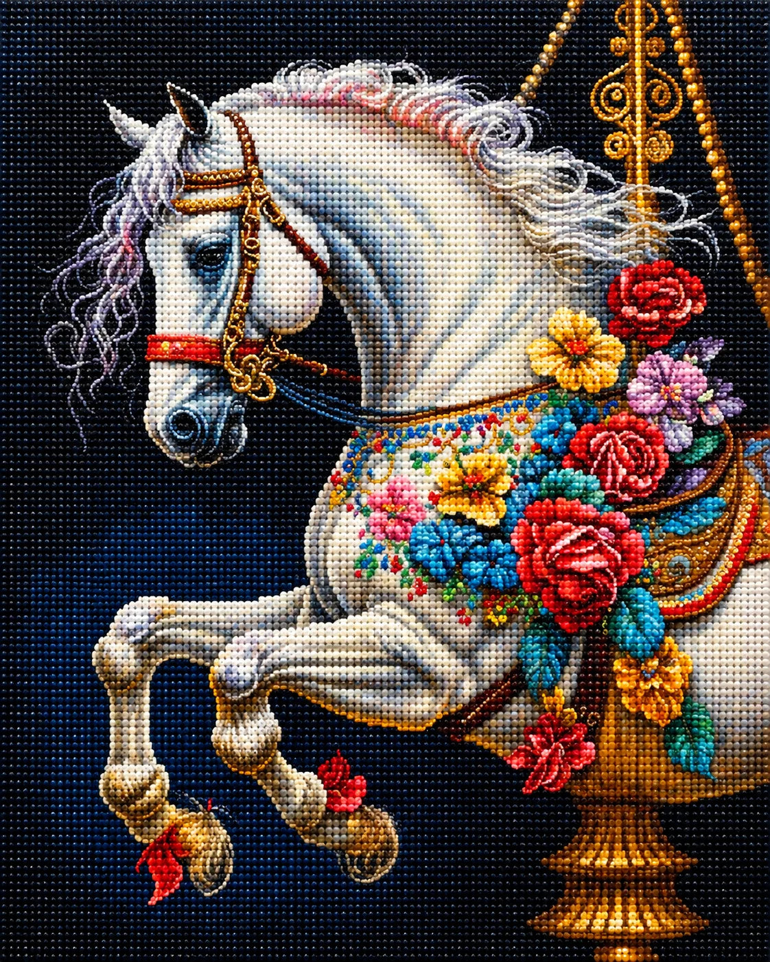 Flowers And White Horse Diamond Art Kit