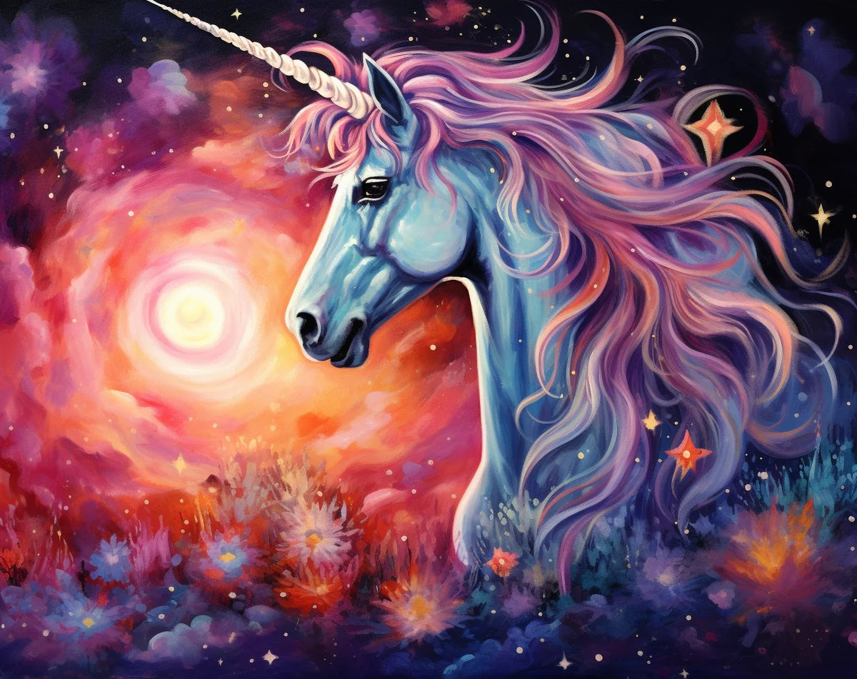 Orange Sun Blue Unicorn Diamond Art Kit