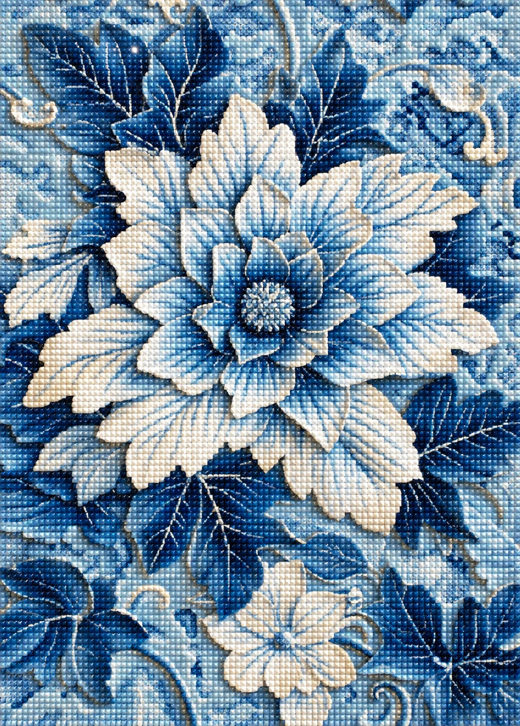 Cream And Blue Petal Flowers Diamond Art Kit