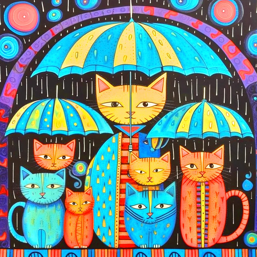 Abstract Cats and Umbrellas Diamond Art Kit