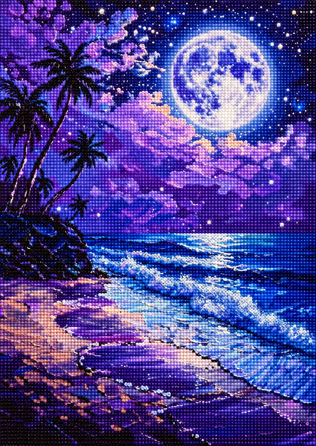 Purple Sky Painted Beach Moon Diamond Art Kit