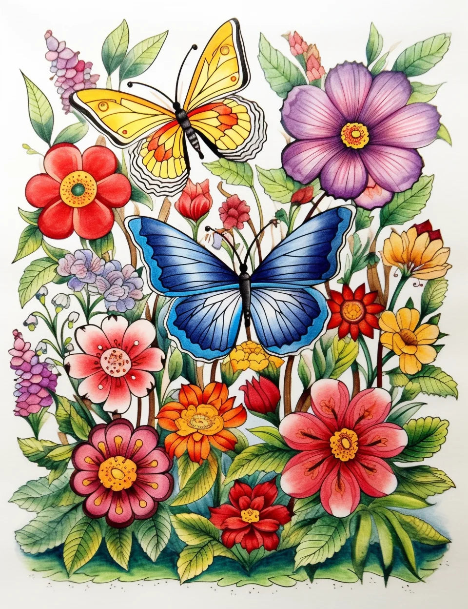 Blue Yellow Butterfly And Flowers Diamond Art Kit
