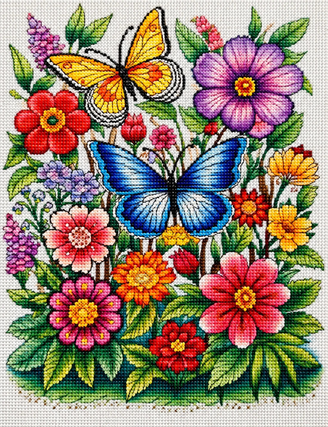 Blue And Yellow Butterflies With Flowers Diamond Art Kit