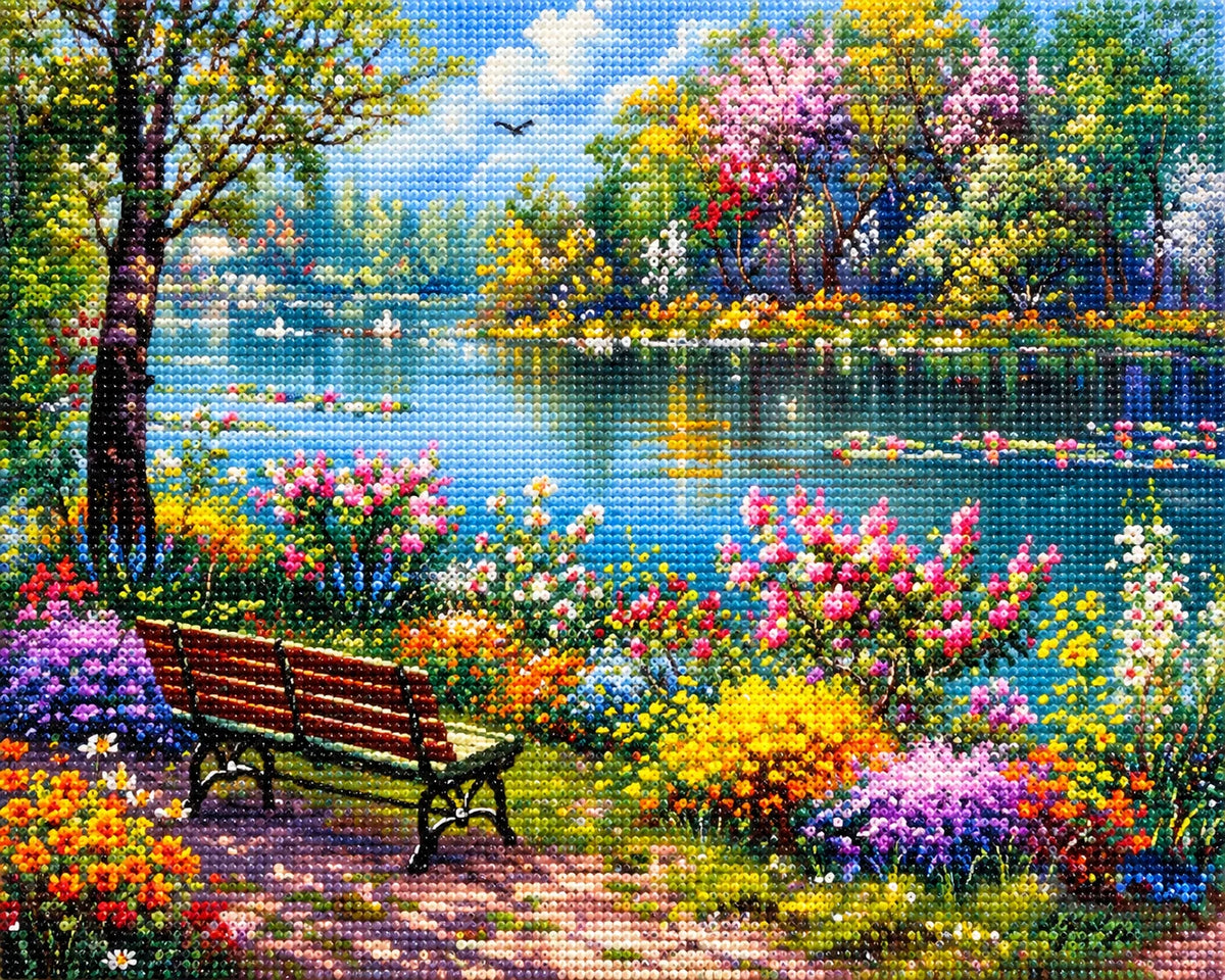 Spring Flowers By Park Lake Diamond Art Kit