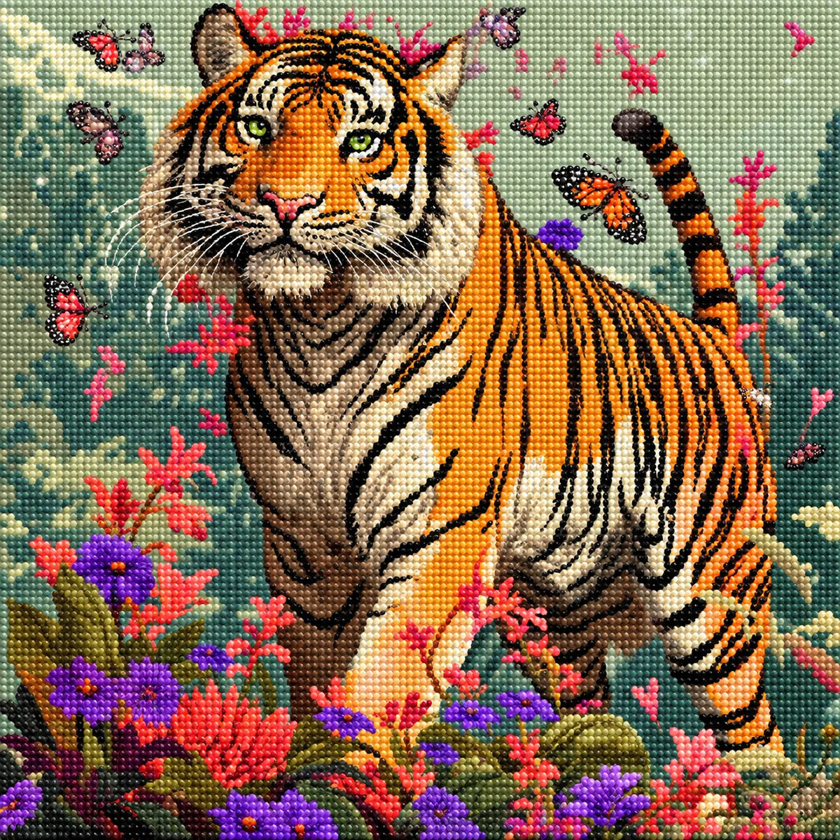 Tiger Walking With Butterflies Diamond Art Kit