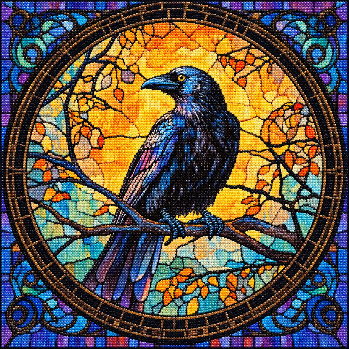 Abstract Raven And Branches Circle Diamond Art Kit