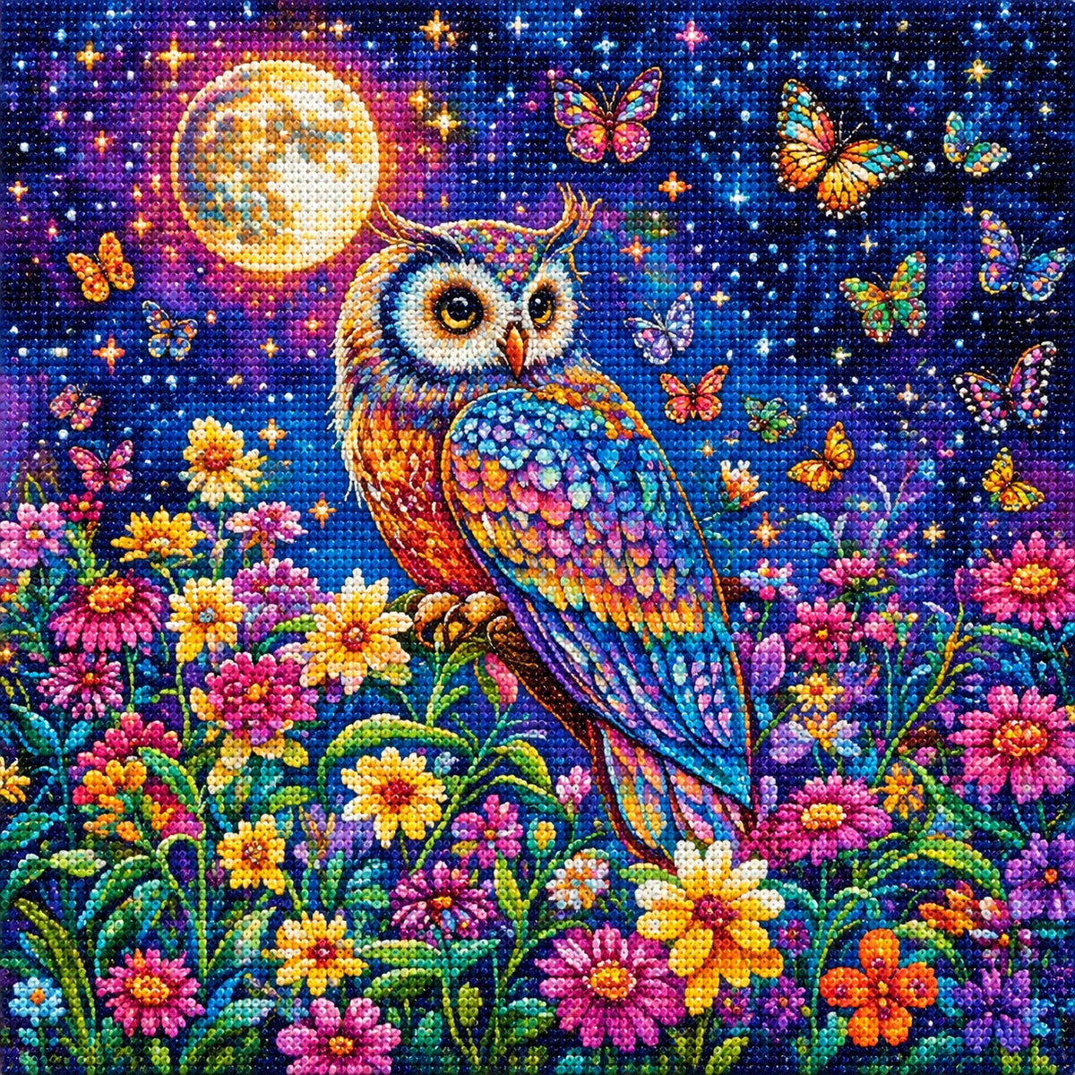 Glowing Moon Flower Owl Diamond Art Kit