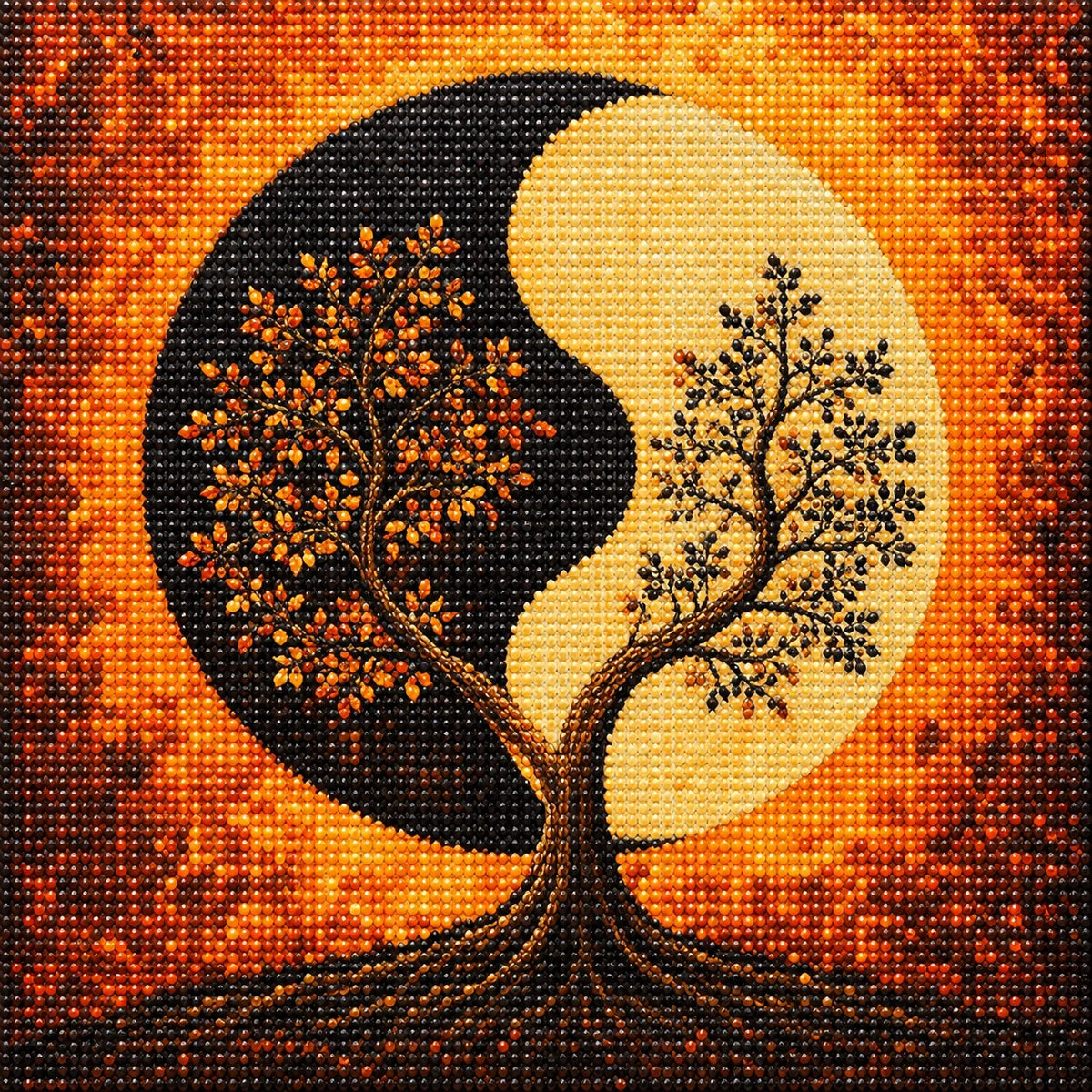 Neutral Color Yin Yang Tree Diamond Art Kit