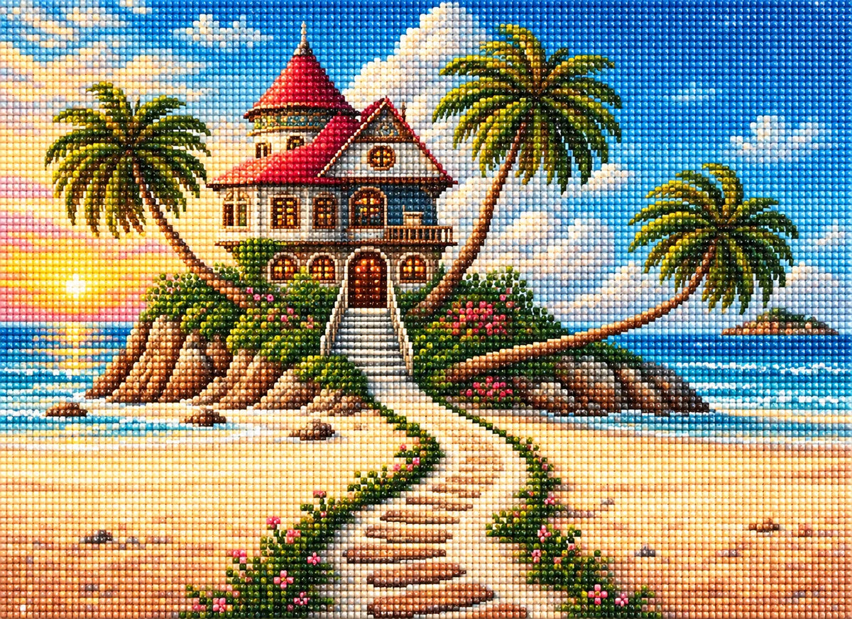 Abstract Three Palm Beach House Diamond Art Kit