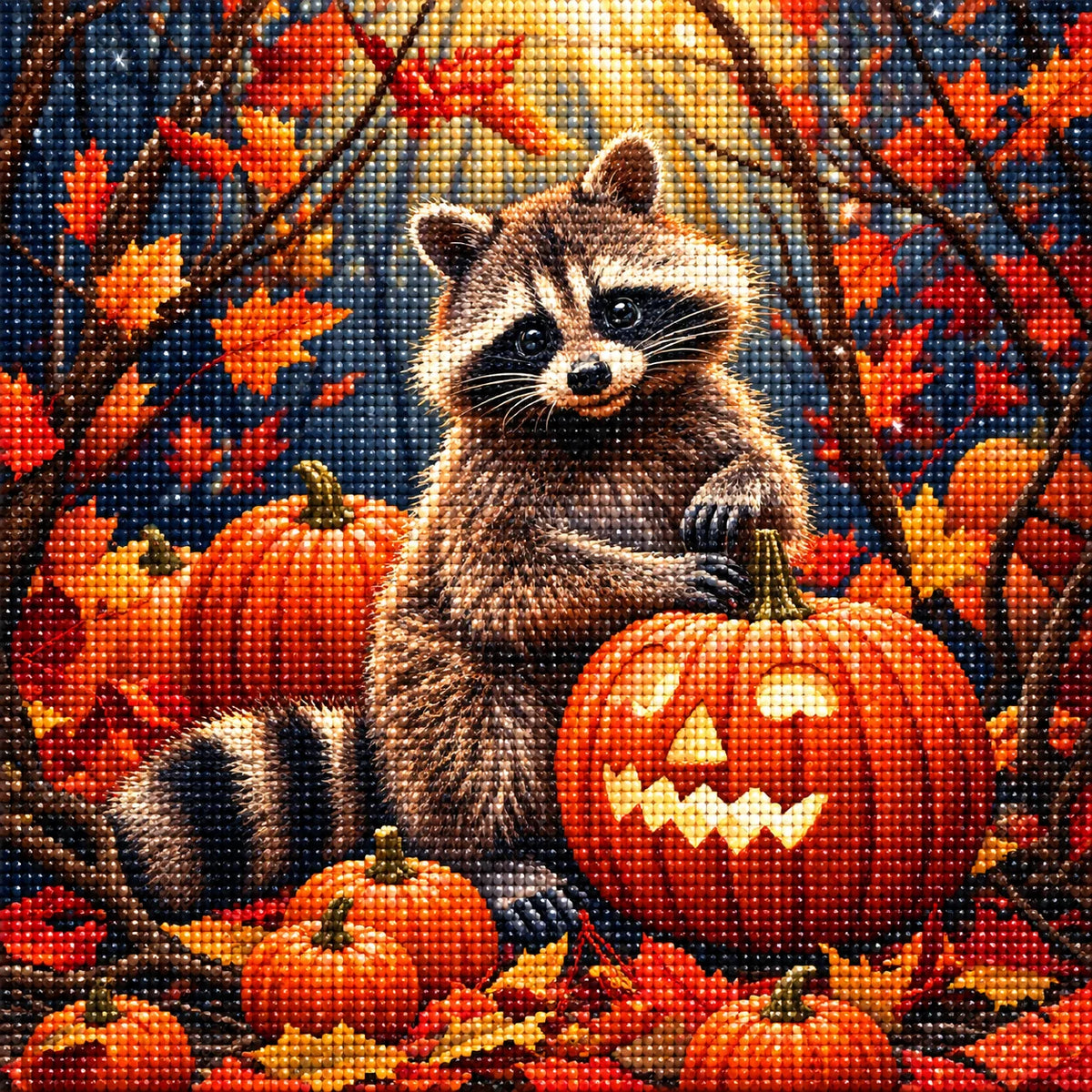 Sweet Halloween Raccoon Diamond Art Kit
