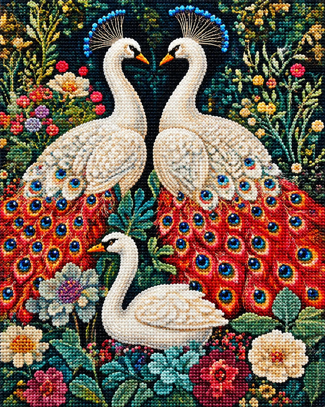 Abstract Peacocks And Swan Diamond Art Kit