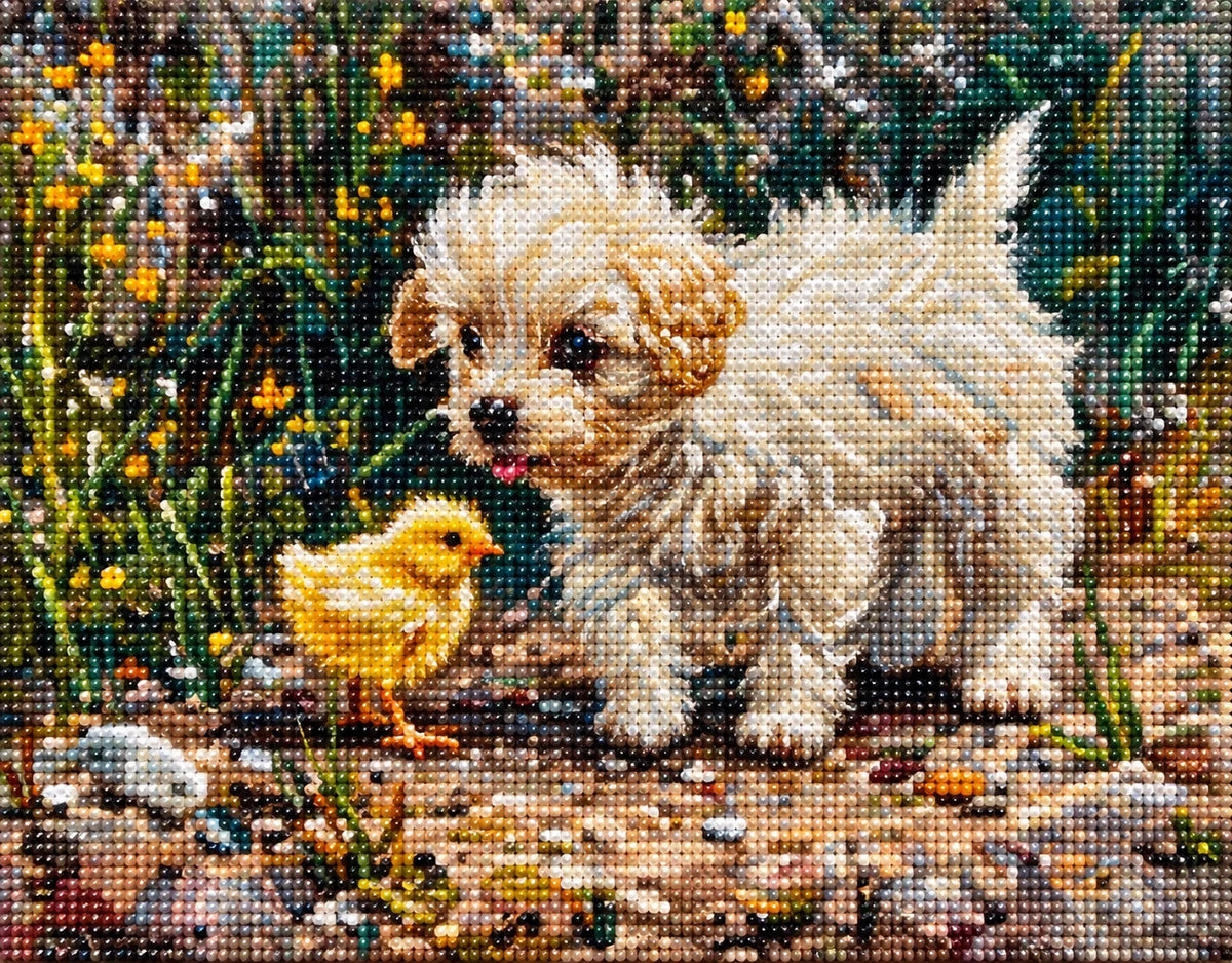 Chick And Scruffy Puppy Diamond Art Kit