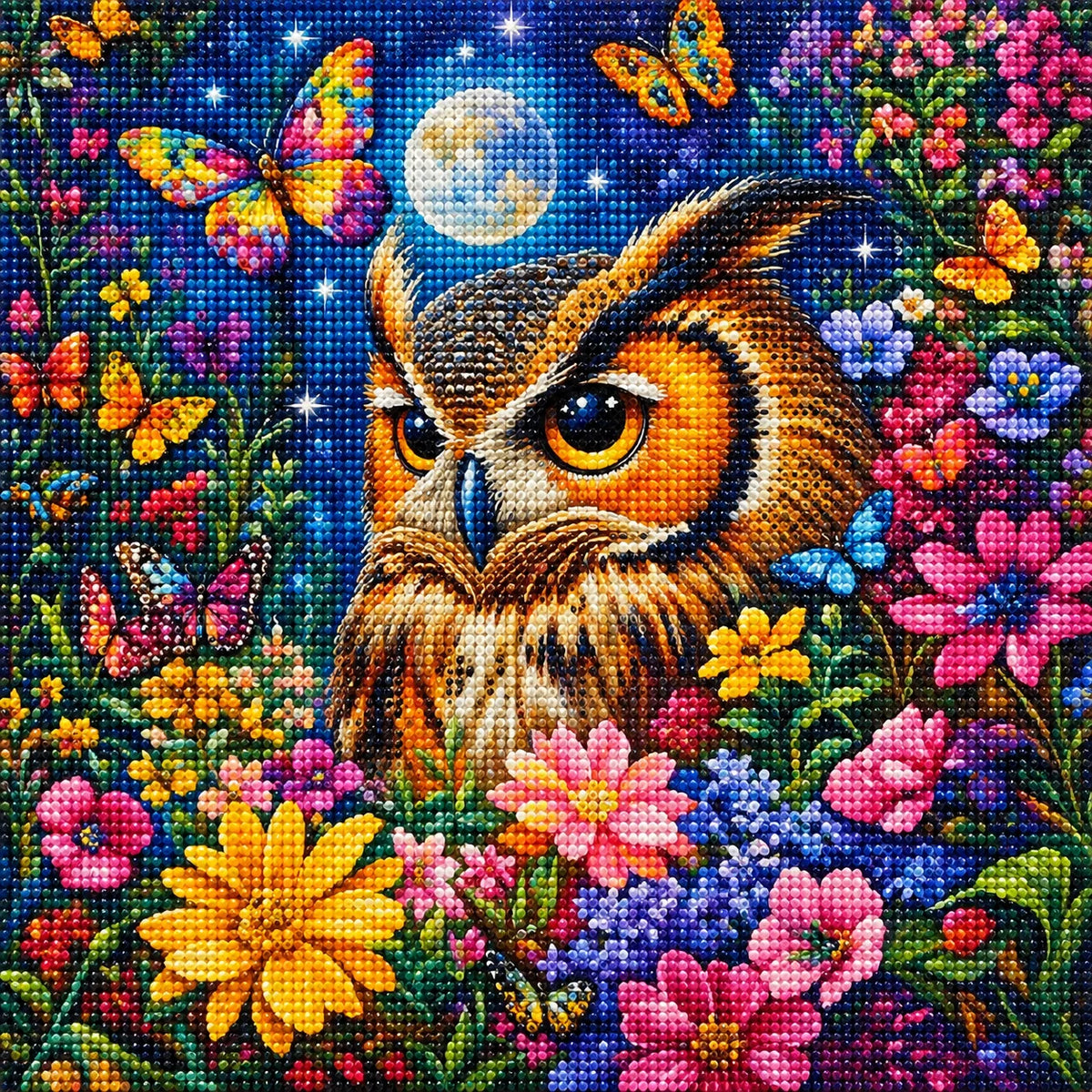 Colorful Flower Night Owl Diamond Art Kit