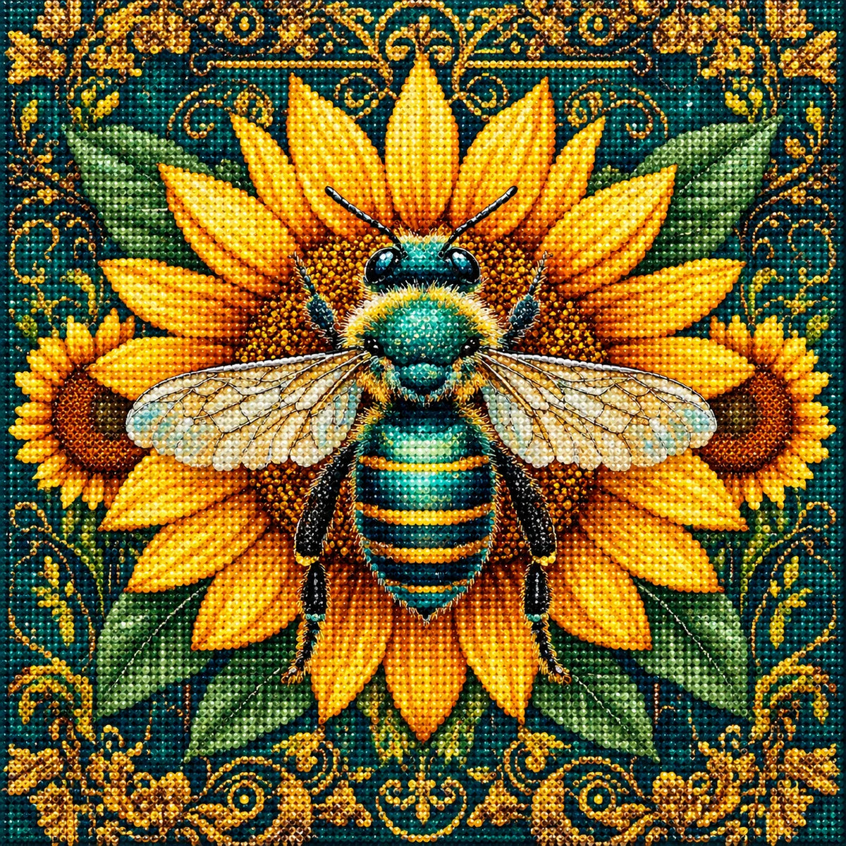 Green And Gold Bee Diamond Art Kit