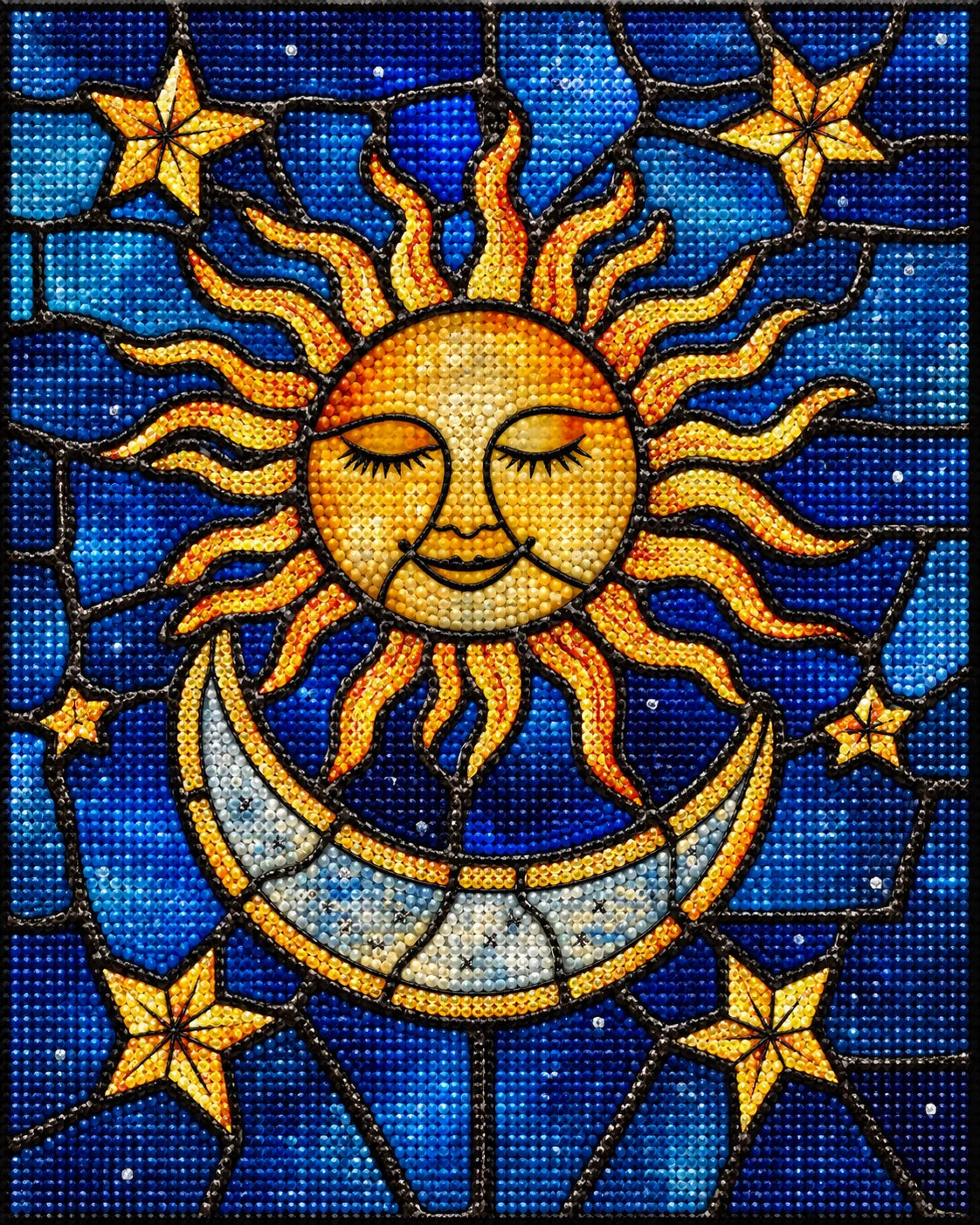 Six Star Crescent Moon And Sun Abstract Diamond Art Kit