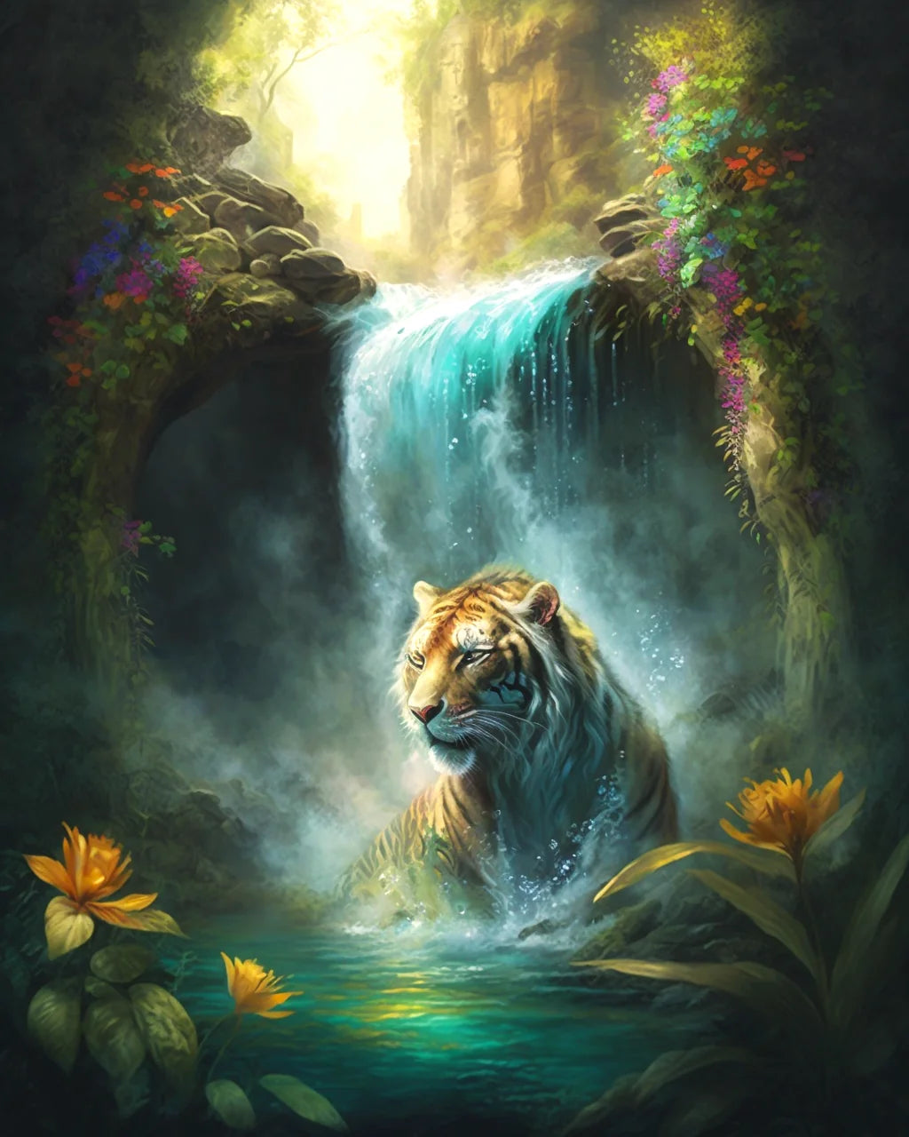 Tiger In The Falls Diamond Art Kit
