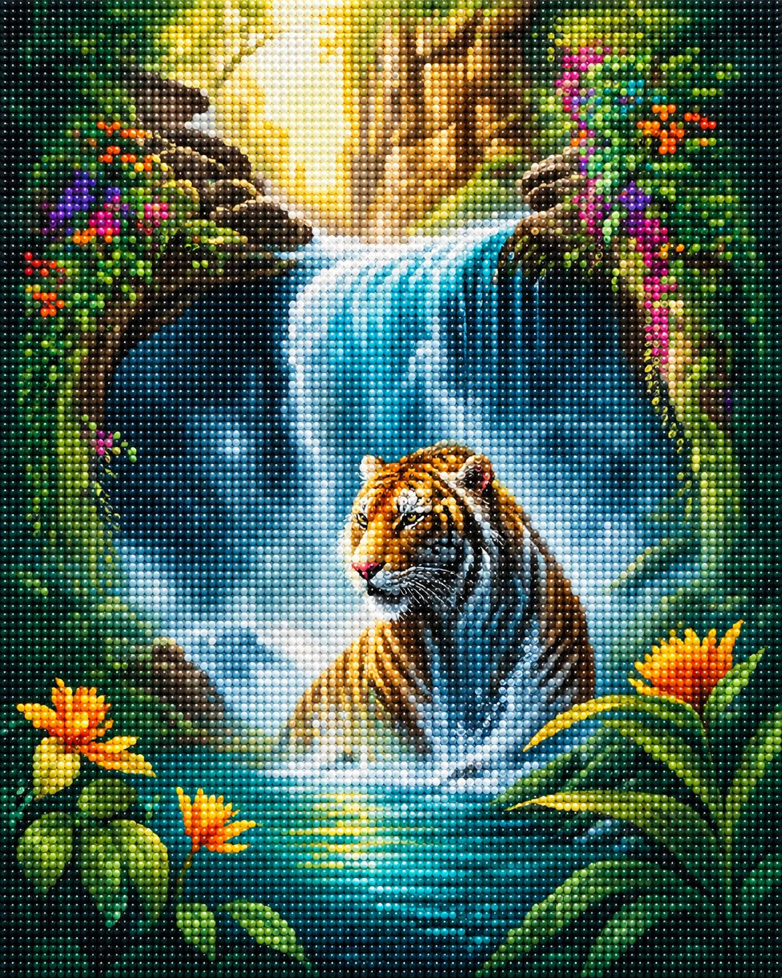 Tiger In The Falls Diamond Art Kit