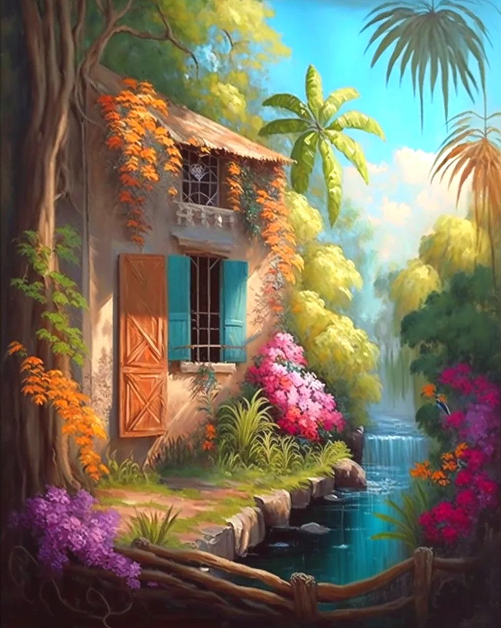 Tropical River Cottage Diamond Art Kit