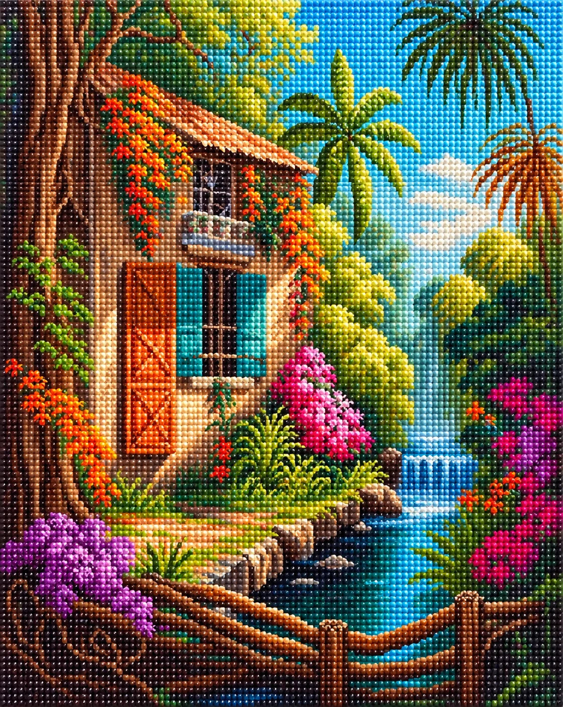 Tropical River Cottage Diamond Art Kit