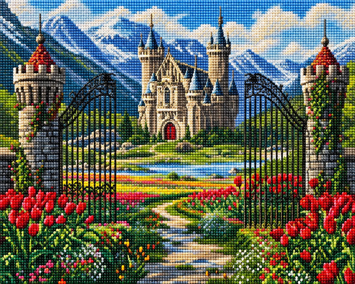 Tulips And Mountain Castle Diamond Art Kit