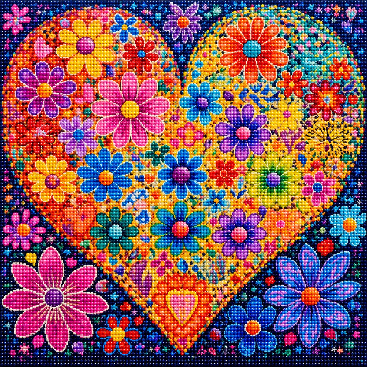 Flowers In A Heart Diamond Art Kit