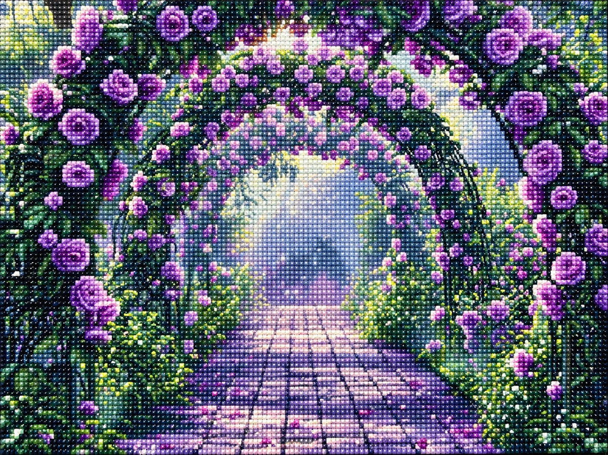 Purple Roses Garden Arches Diamond Art Kit