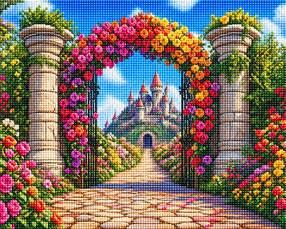 Rainbow Roses Castle Gates Diamond Art Kit