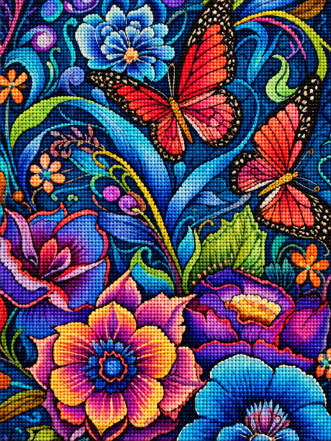Two Butterflies Abstract Flowers Diamond Art Kit