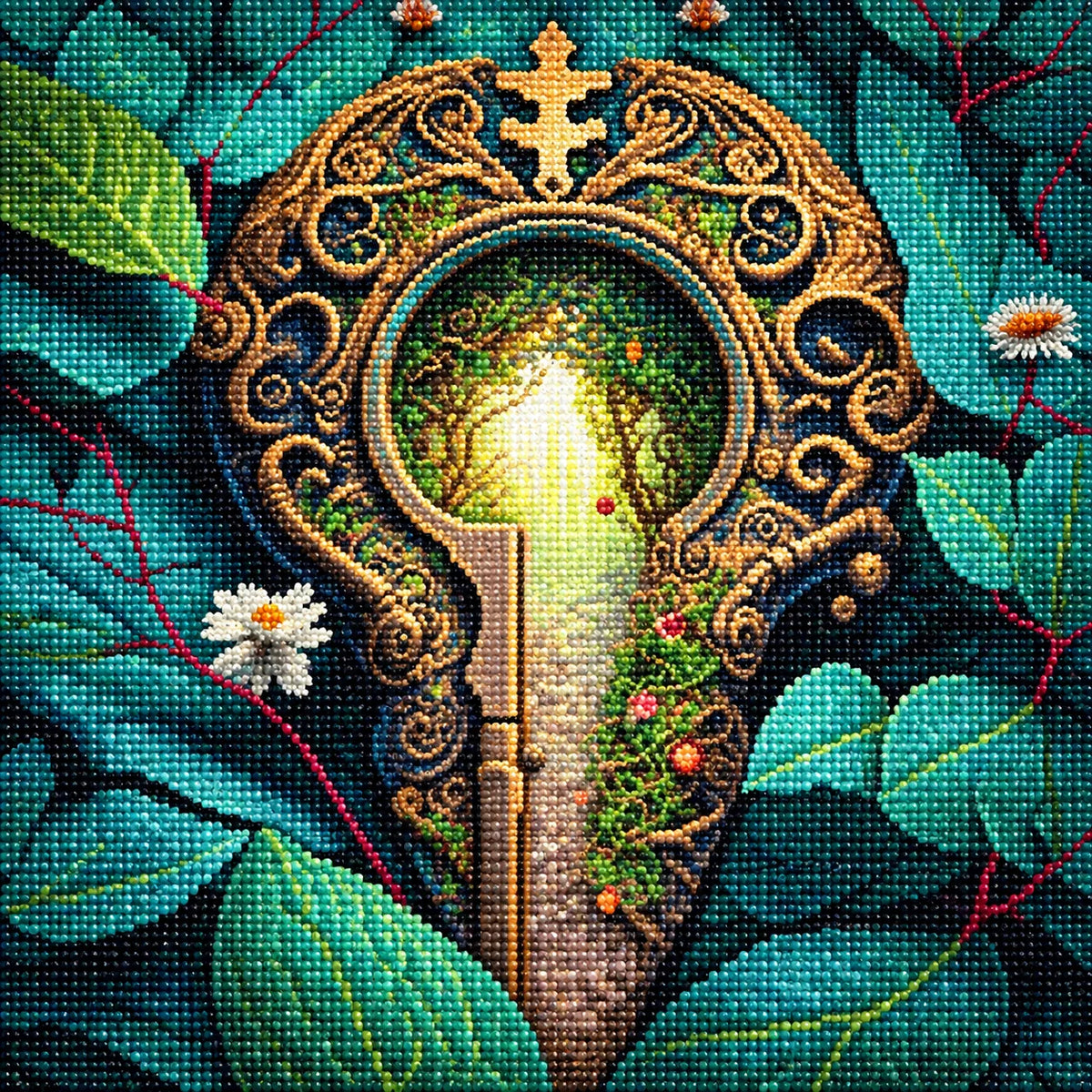 White Flower Keyhole Door Diamond Art Kit