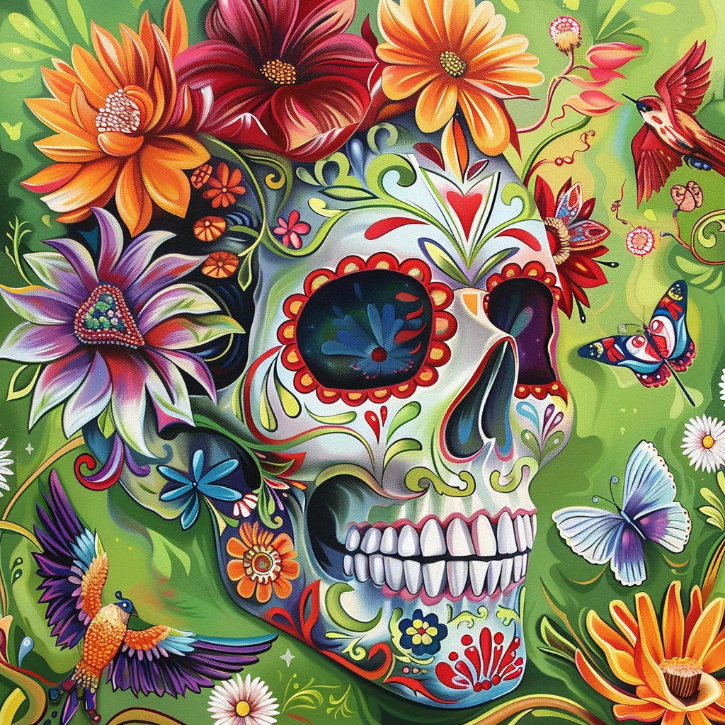 Flower Crown Skull Diamond Art Kit