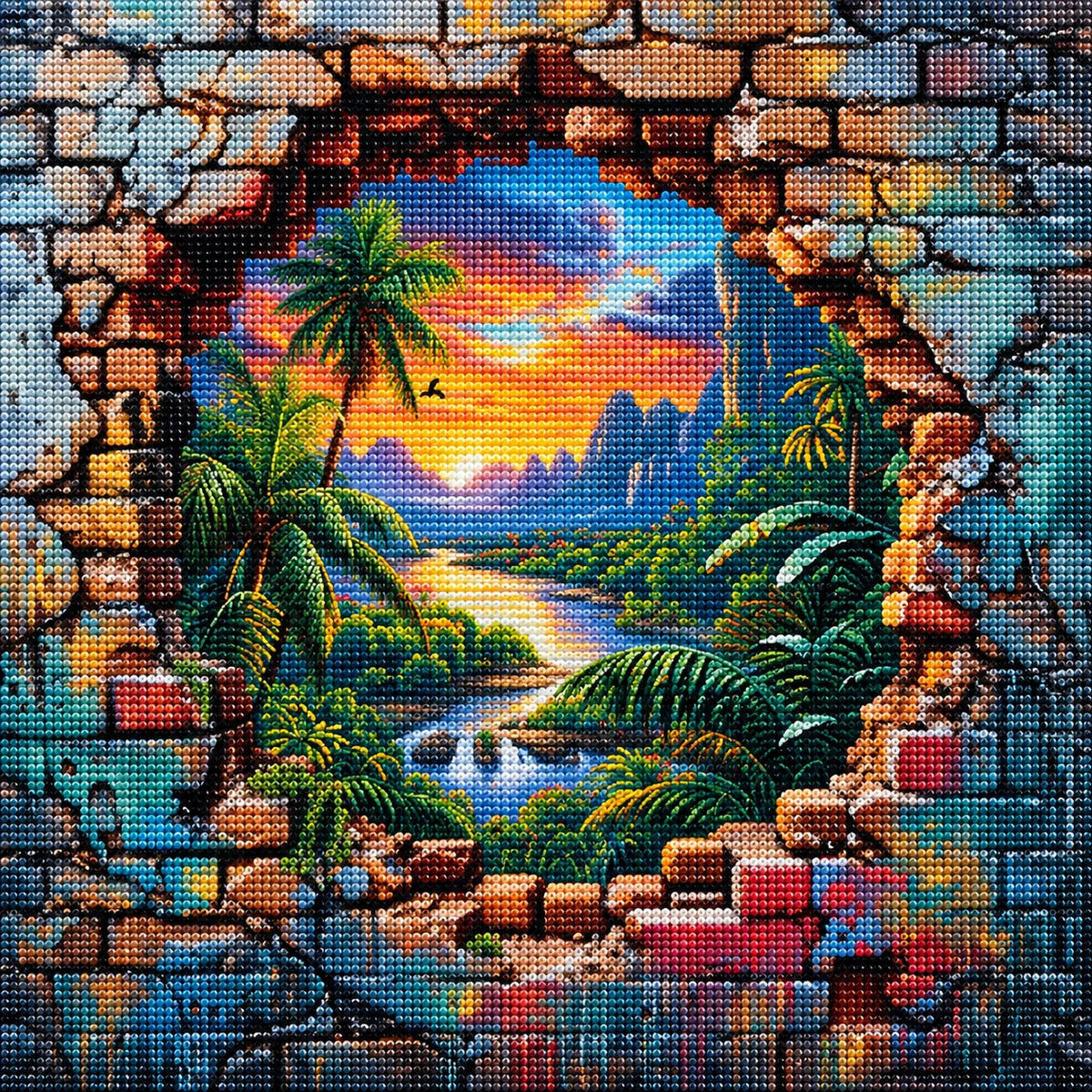 Cracked Wall Jungle Paradise Diamond Art Kit