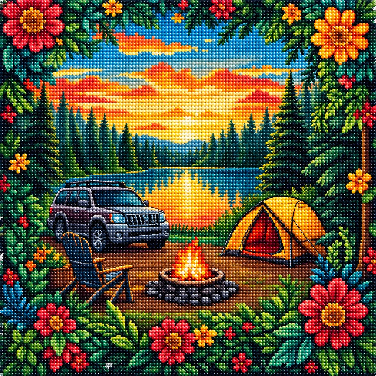 Flower Frame Campsite Diamond Art Kit