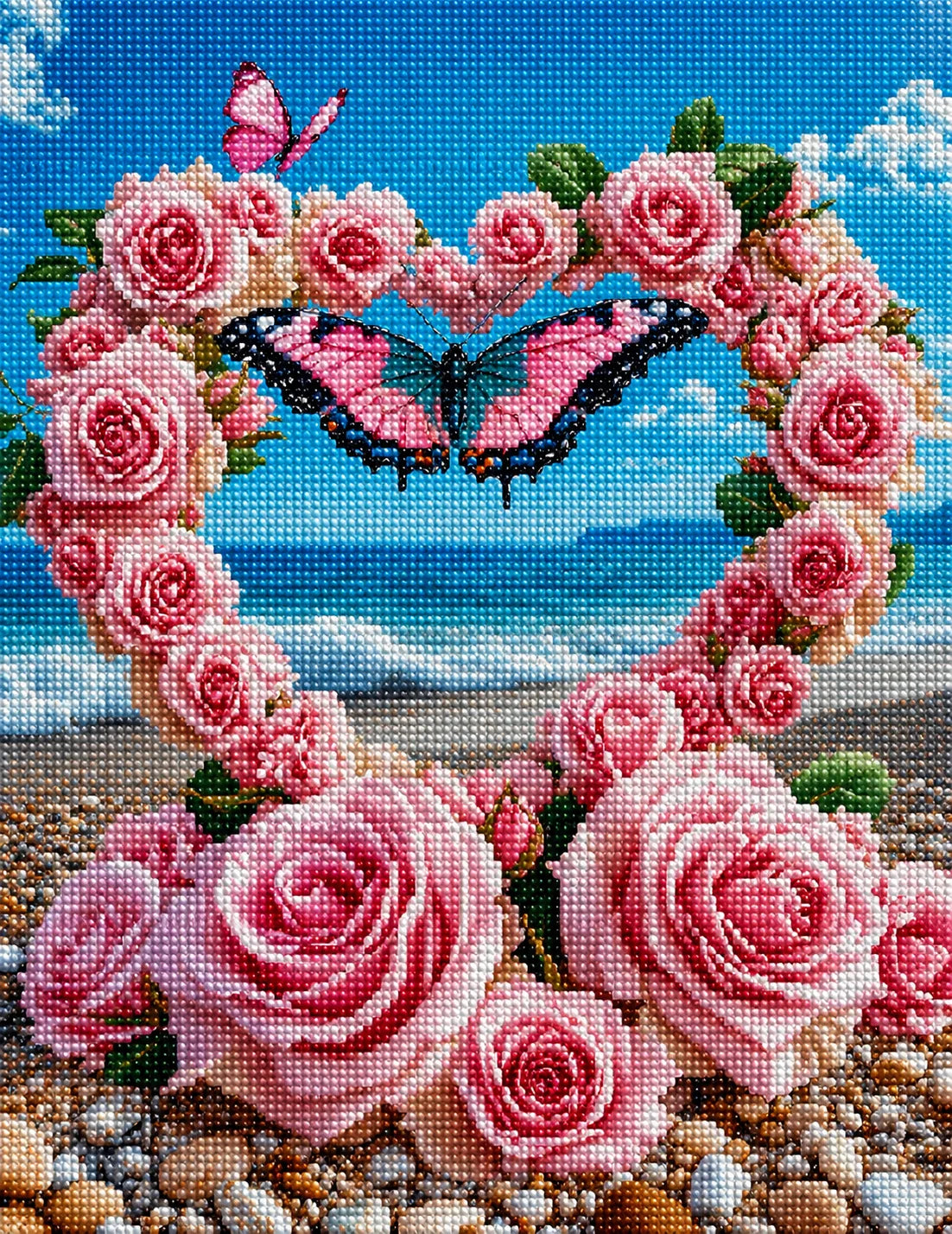 Heart Rose And Butterfly Beach Diamond Art Kit