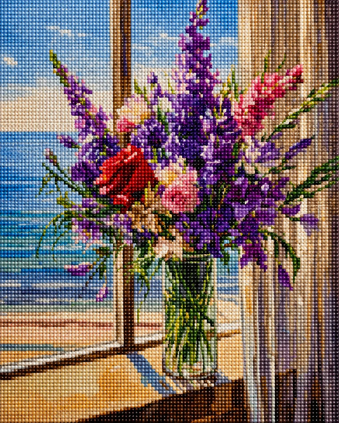Purple Gladiolus And Roses Window Diamond Art Kit