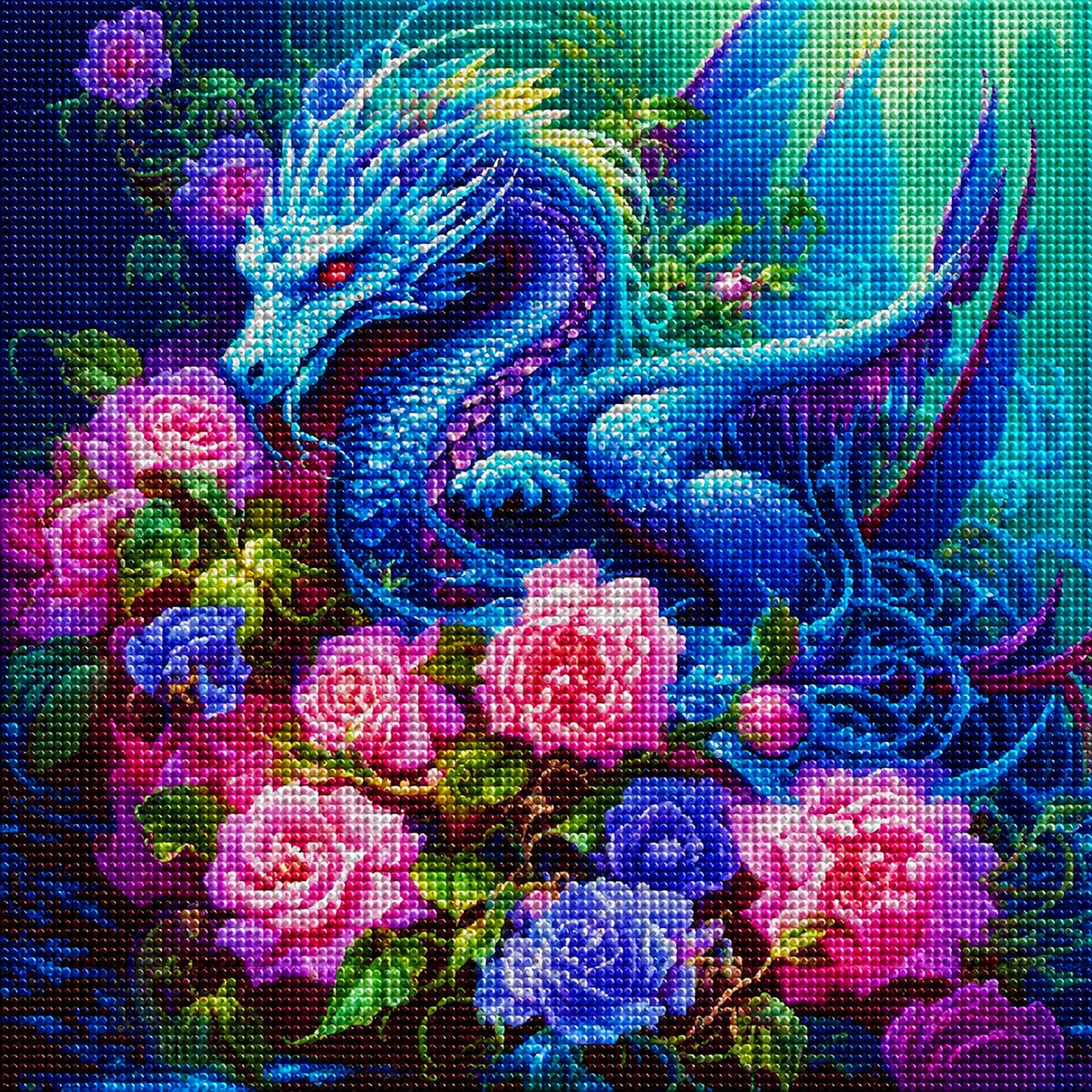 Roses Blue And Purple Dragon Diamond Art Kit