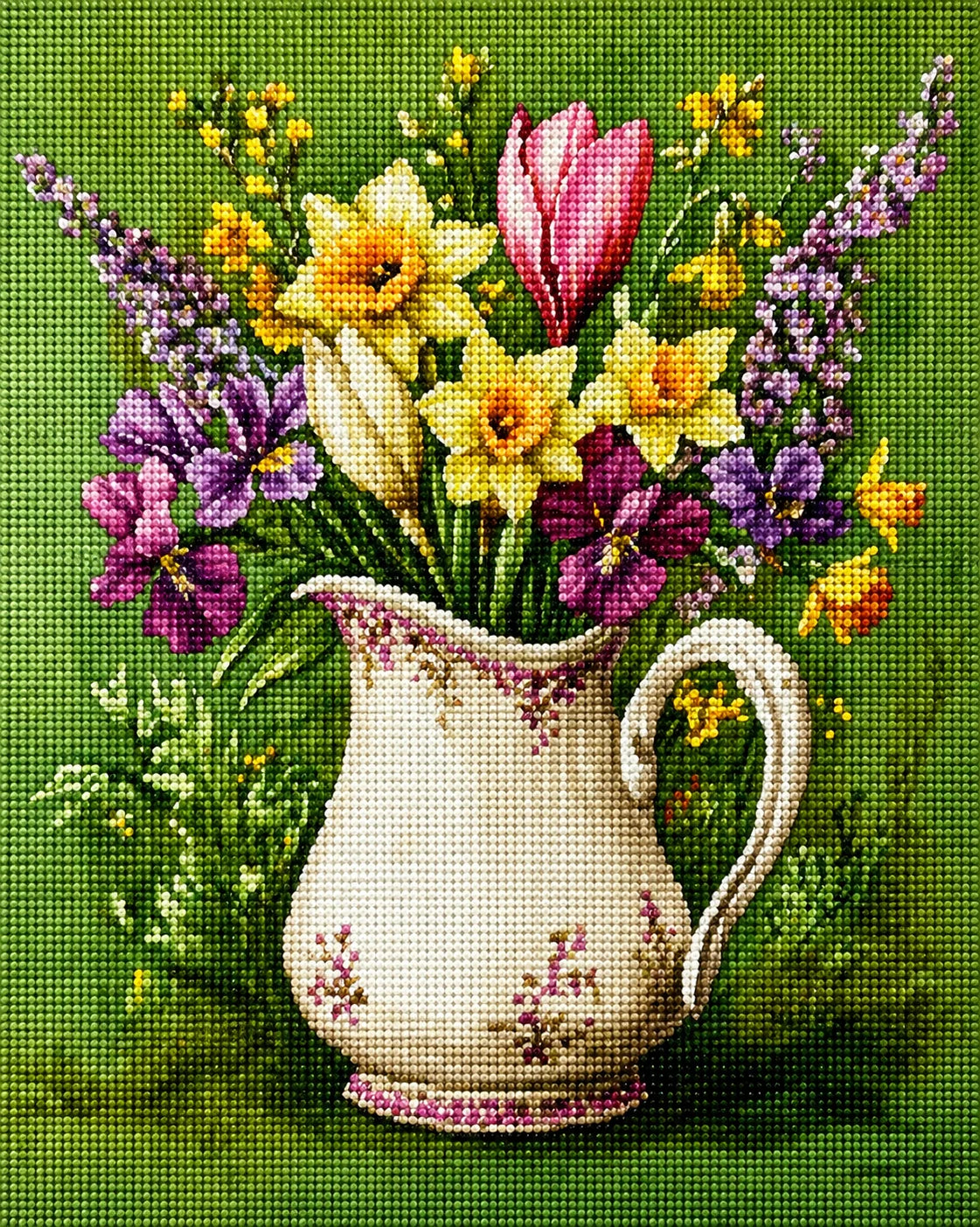 White Handled Pitcher Of Flowers Diamond Art Kit