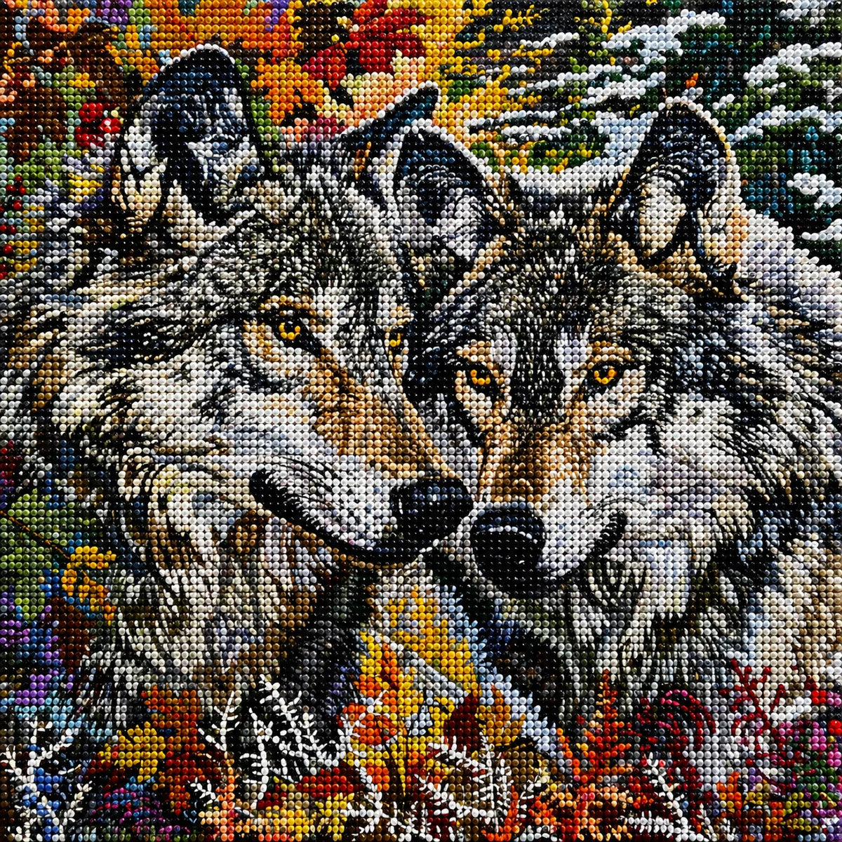 Wolves Behind Fern Branches Diamond Art Kit
