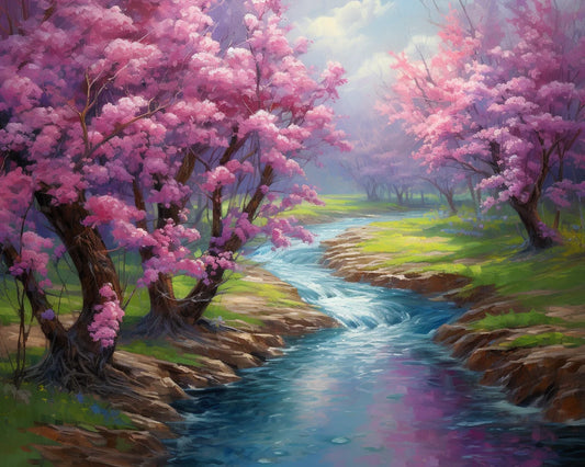 Flowing River Cherry Trees Diamond Art Kit