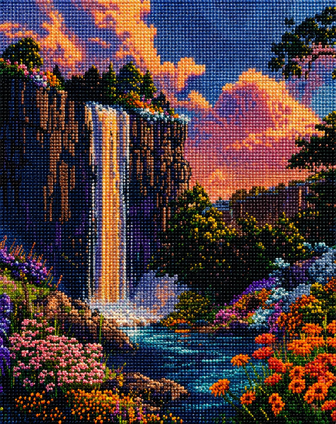 Orange Flower Waterfalls Diamond Art Kit