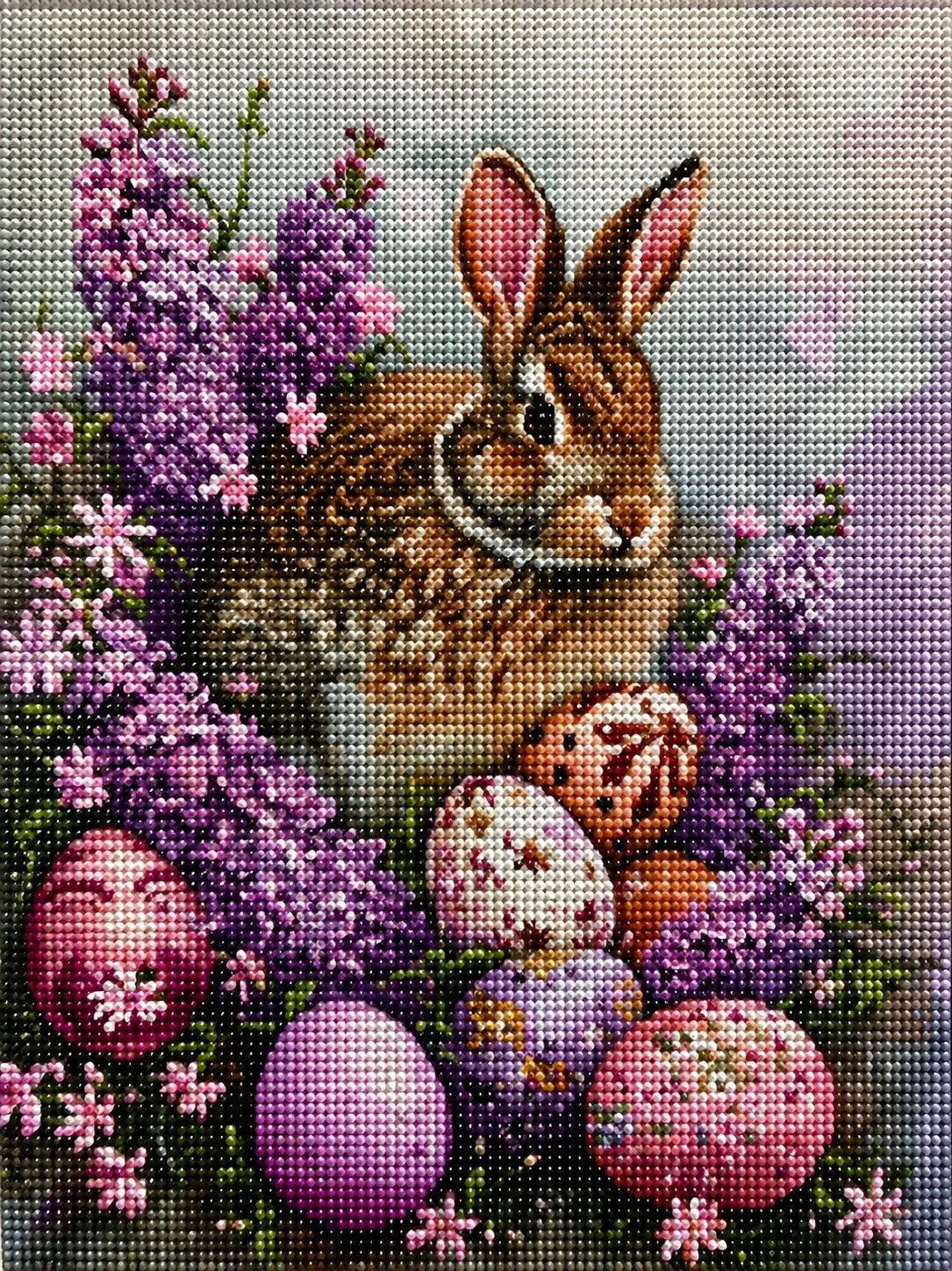 Rabbit With Eggs And Flowers Diamond Art Kit