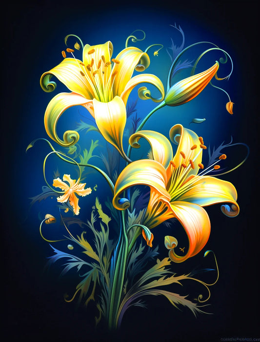 Abstract Yellow Lilies Diamond Art Kit