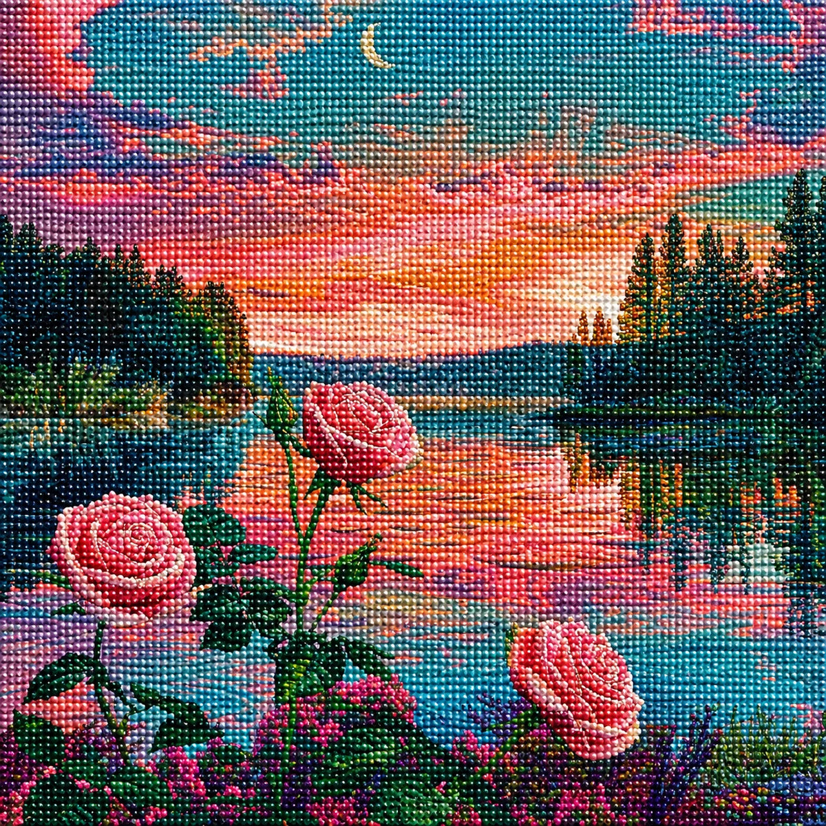 Three Pink Roses Lake Diamond Art Kit