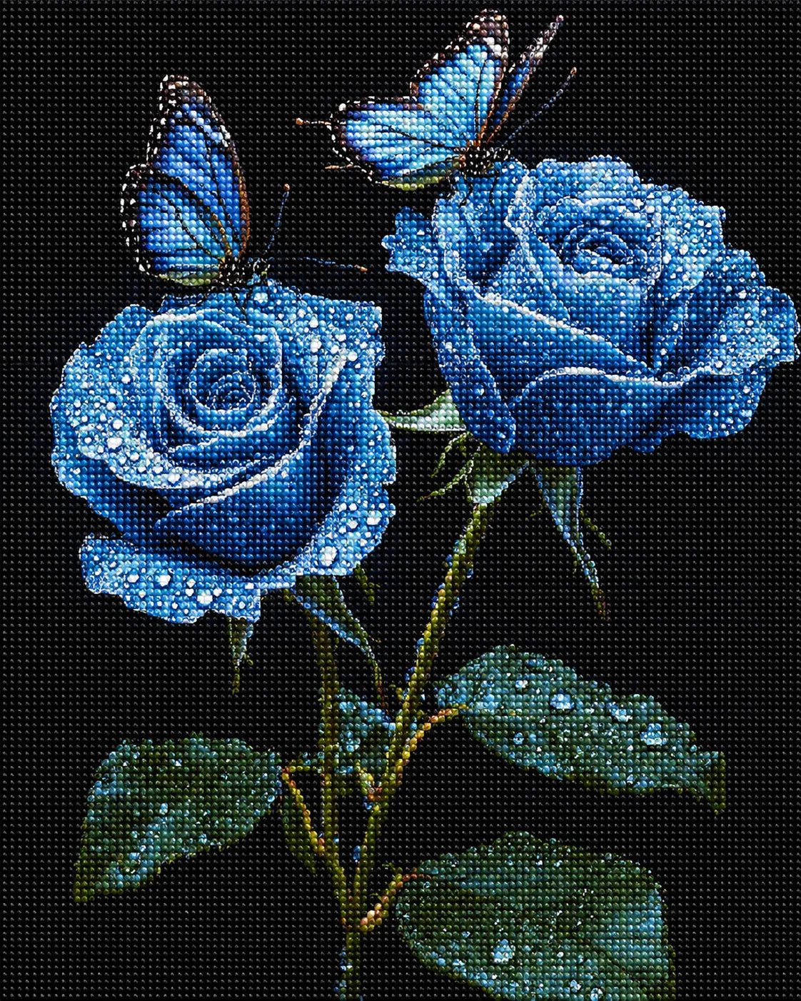 Two Blue Butterflies And Two Blue Roses Diamond Art Kit