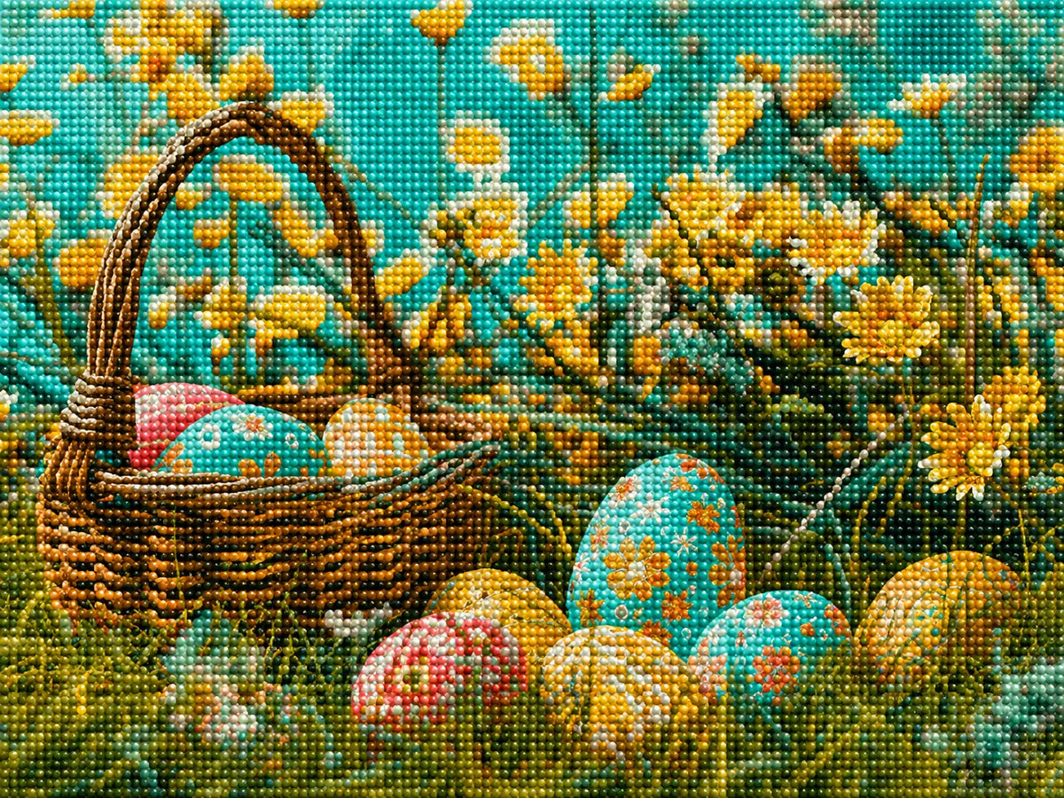 Yellow Daisies And Easter Eggs Diamond Art Kit