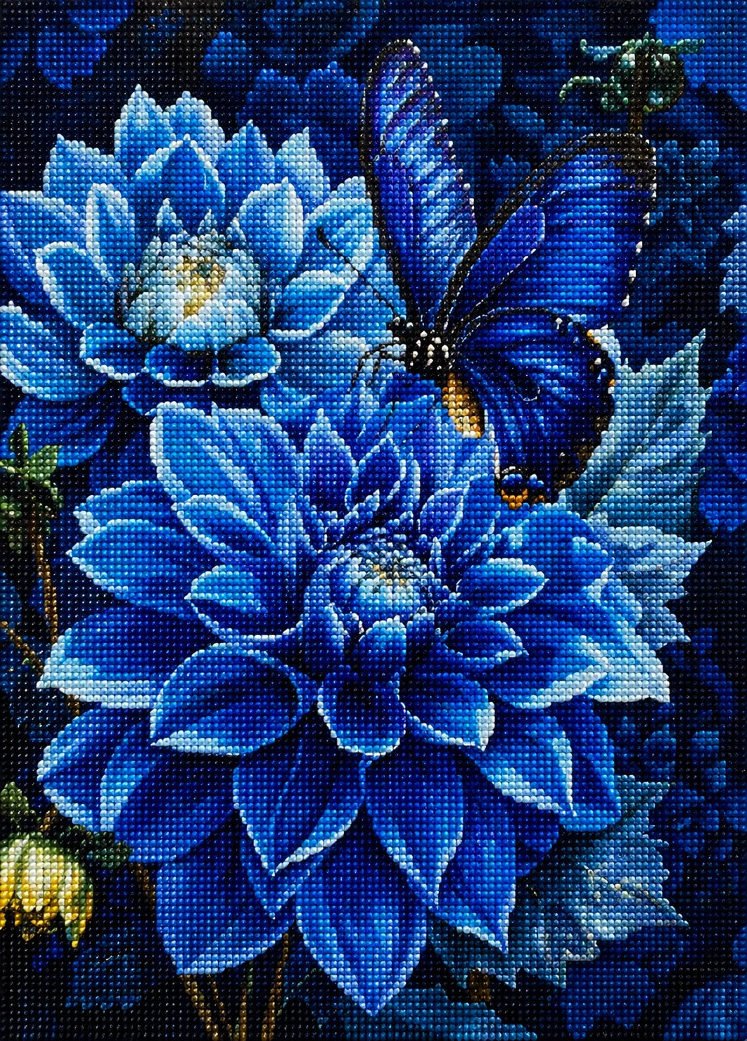 Dark Blue Butterfly And Flowers Diamond Art Kit